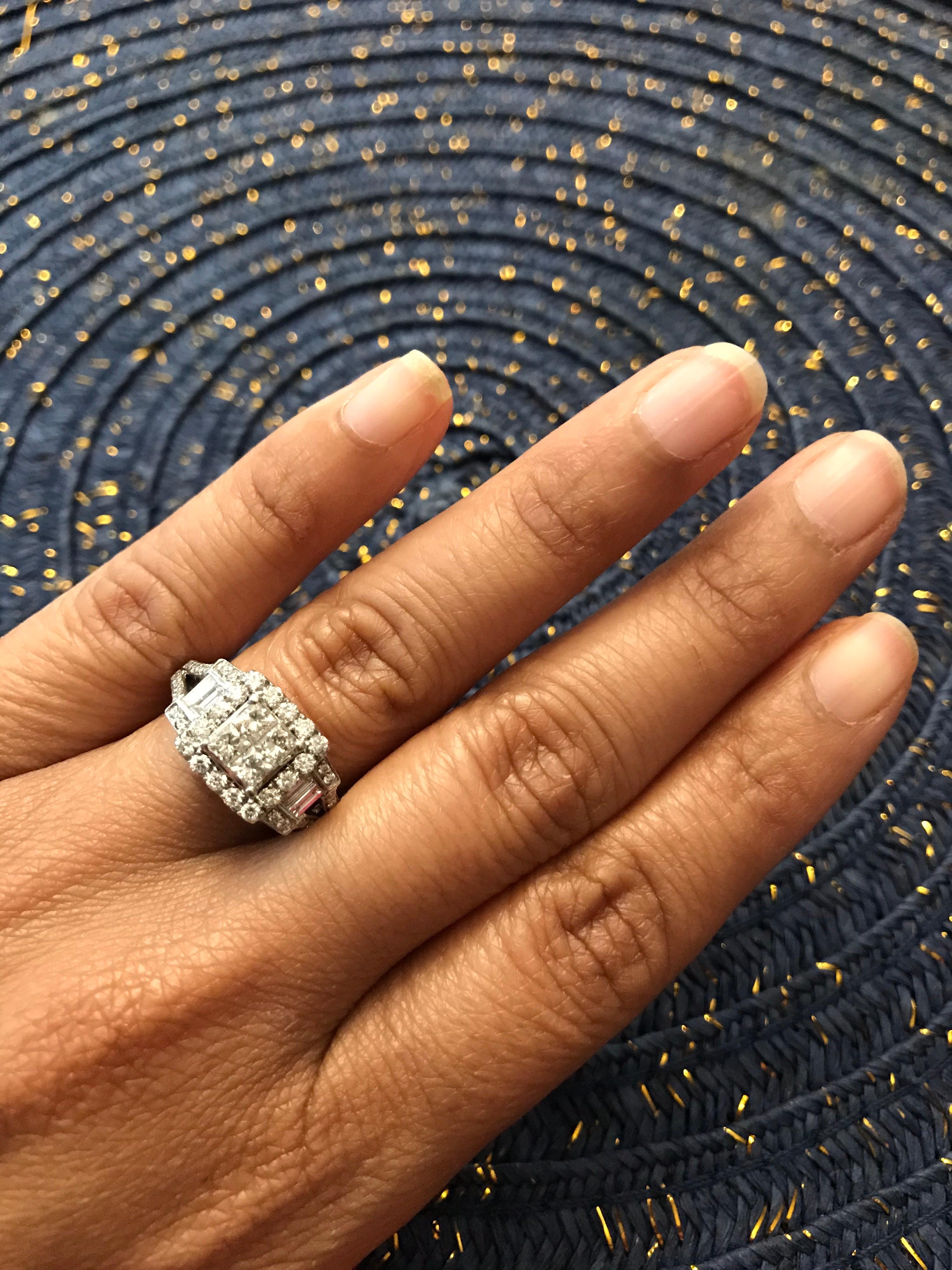 Princess Cut 1.32 Carat Diamond Cluster Ring 14 Karat White Gold For Sale