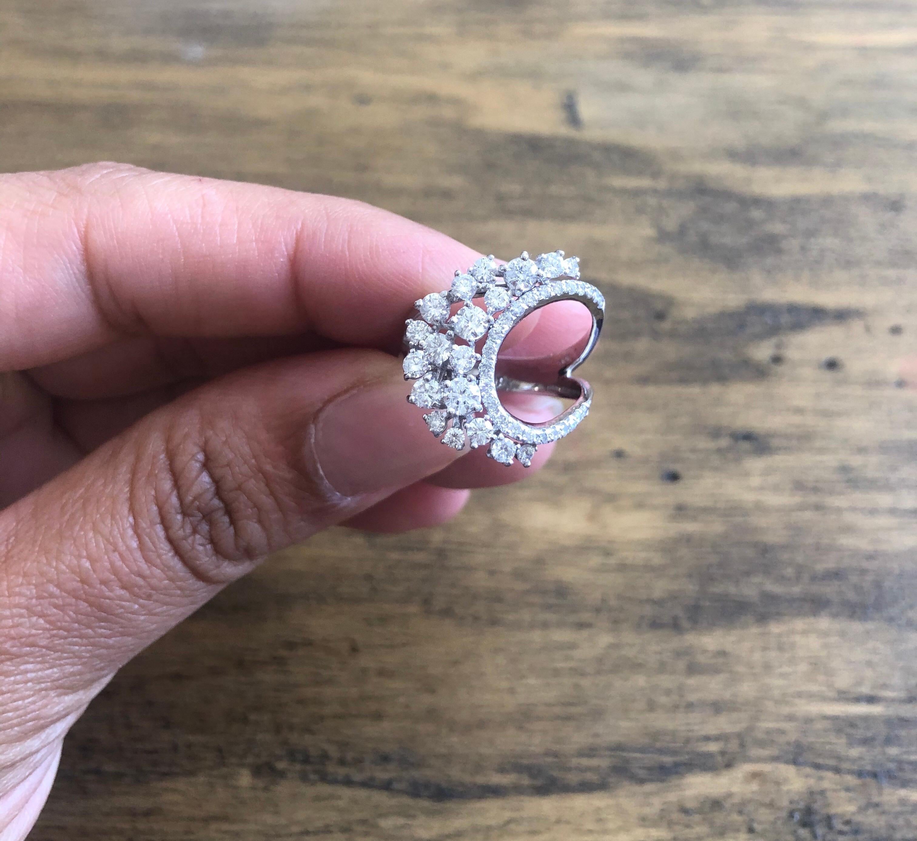 Women's 1.32 Carat Diamond White Gold Cocktail Ring For Sale
