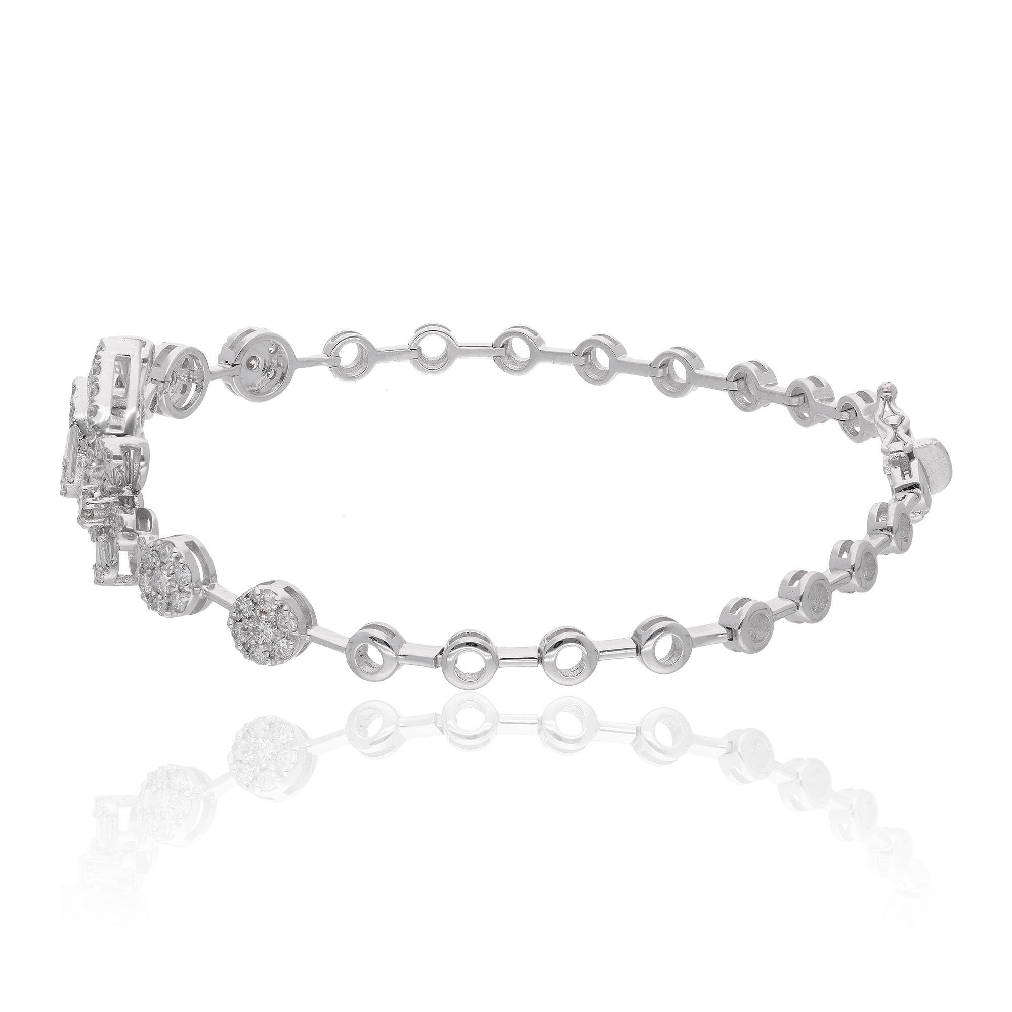 Modern Real 1.32 Carat Diamond Flower Charms Bracelet 18 Karat White Gold Fine Jewelry For Sale