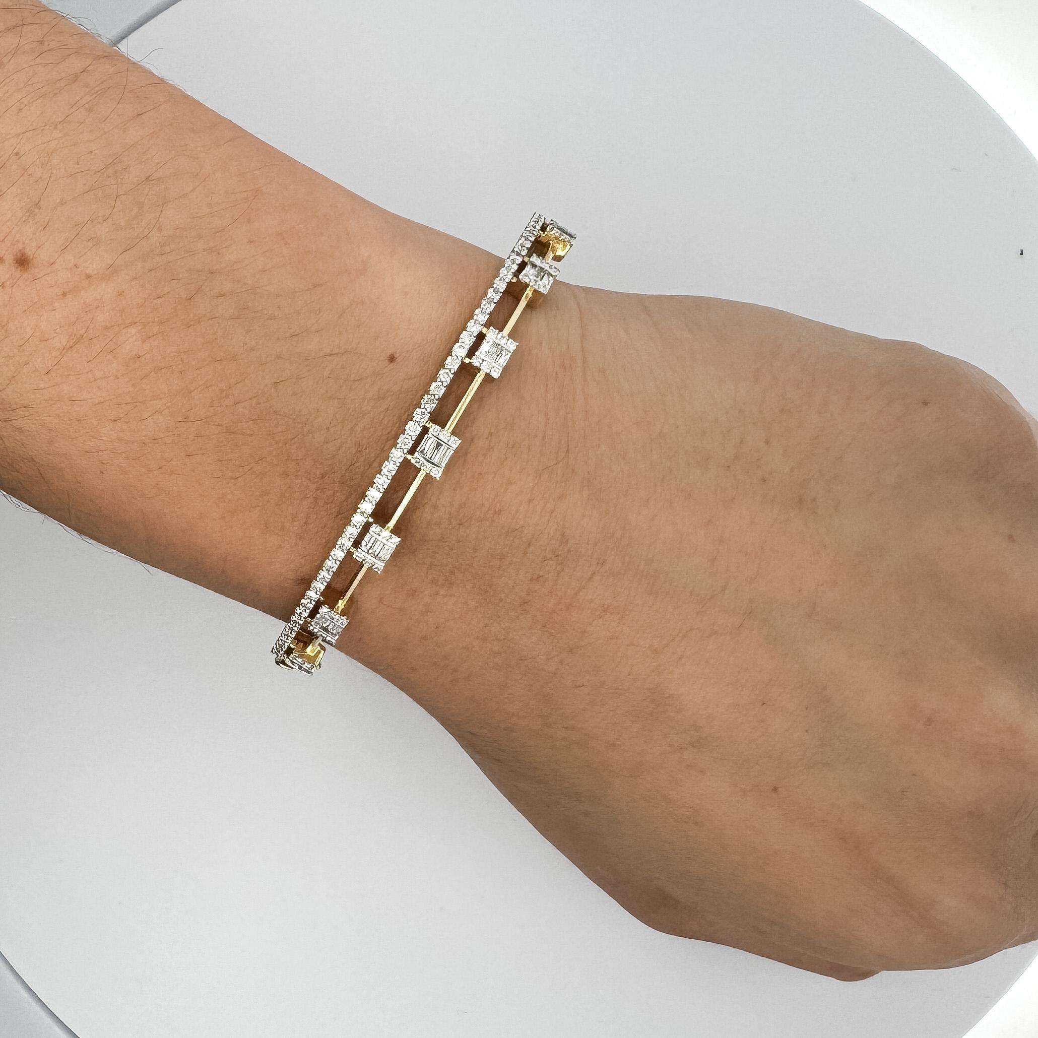Taglio rotondo Bracciale in oro 14K a 2 file con diamanti da 1,32 carati (Diamond Illusion Set) in vendita
