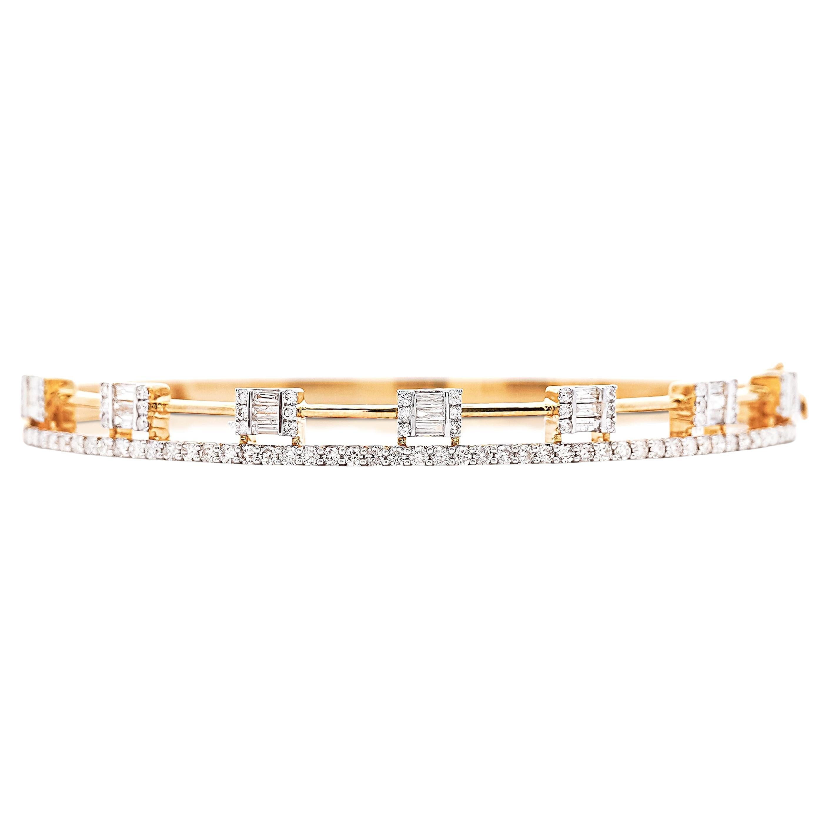 1.32 Carat Diamond Illusion Set 2-Row 14K Gold Bangle Bracelet