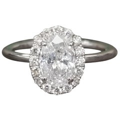 1.32 Carat Diamond Oval Halo Solitaire total weight 