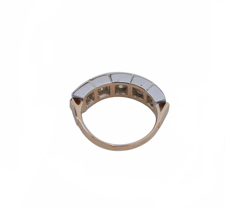 Rétro Anello con diamanti da 1.32 carati, oro rosa e argento. in vendita