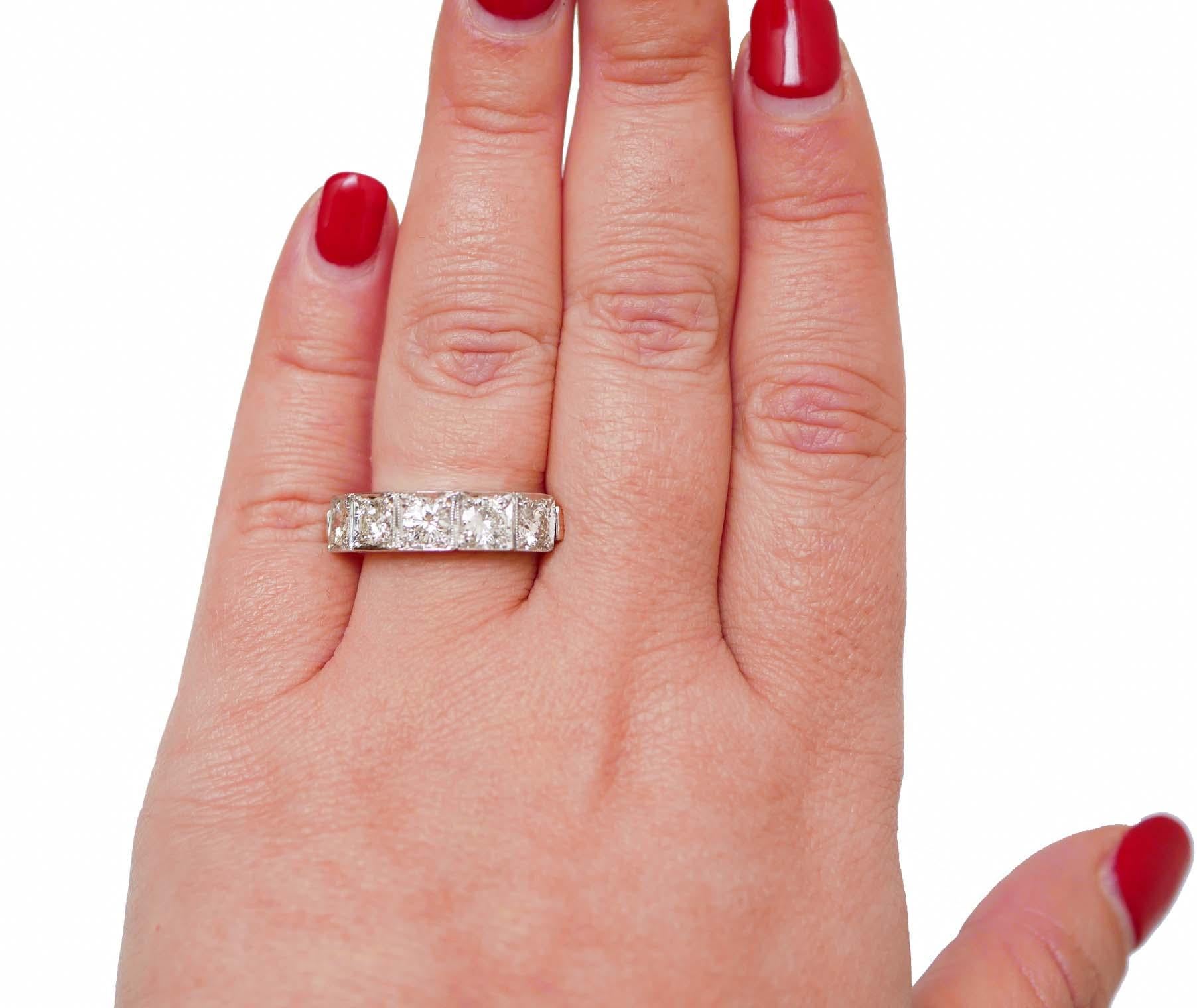 Taglio brillante Anello con diamanti da 1.32 carati, oro rosa e argento. in vendita