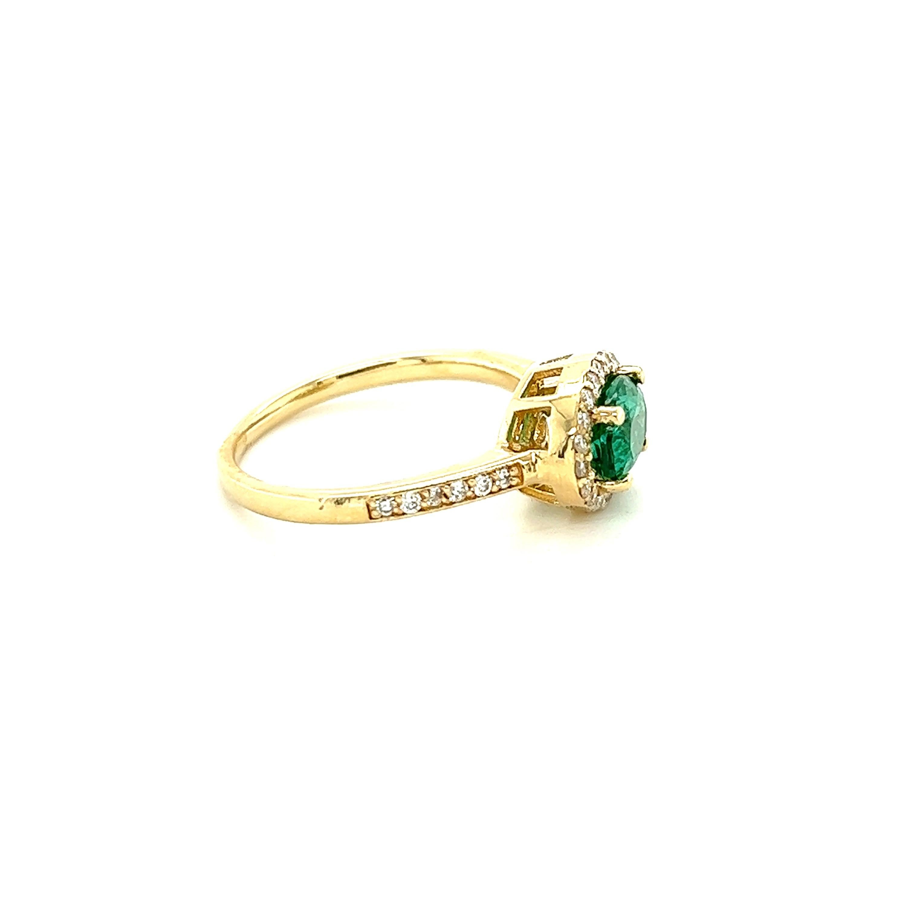 Oval Cut 1.32 Carat Emerald Diamond 14 Karat Yellow Gold Engagement Ring