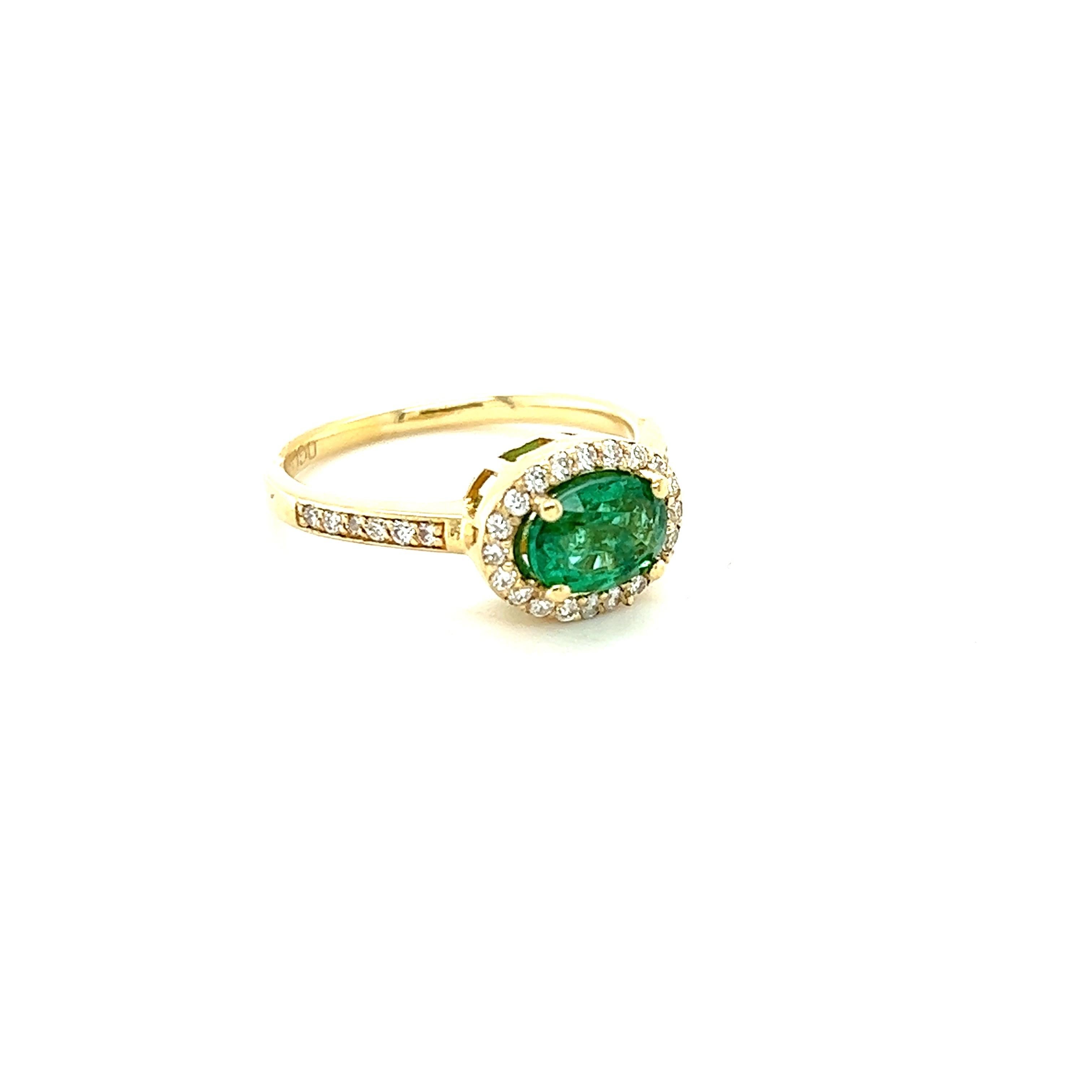 Women's 1.32 Carat Emerald Diamond 14 Karat Yellow Gold Engagement Ring
