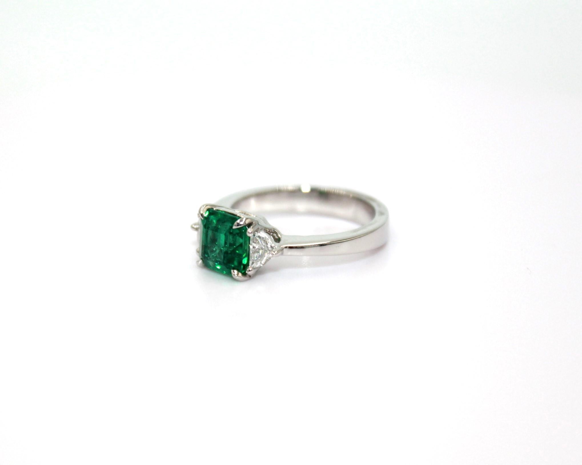 Emerald Cut 1.32 Carat Emerald Diamond Ring  For Sale