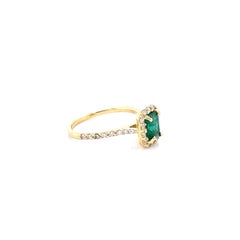 1.32 Carat Emerald Diamond Yellow Gold Engagement Ring