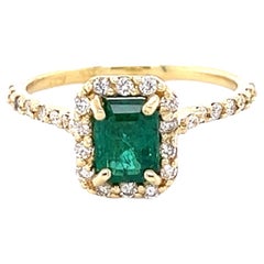 1.32 Carat Emerald Diamond Yellow Gold Engagement Ring