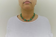 132 Carat Emeralds Beads with Black Diamond Beads Link Necklace
