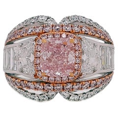 1.32 Carat Fancy Intense Pink Diamond Cocktail Ring, 18K Gold GIA Certified