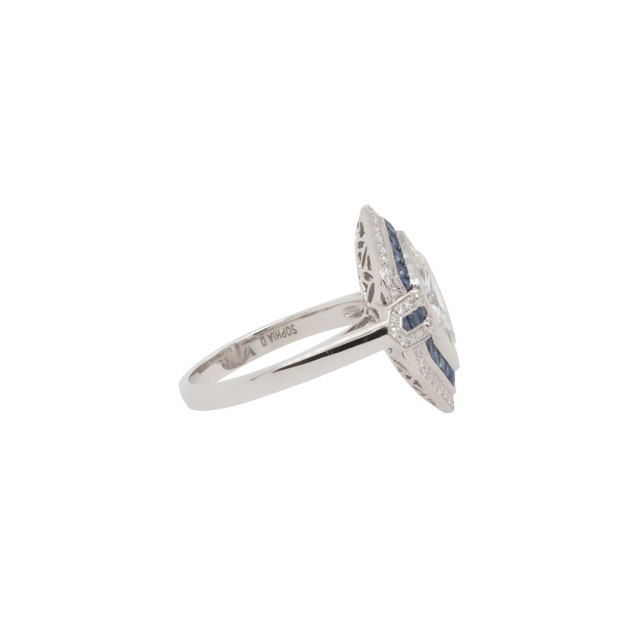 Women's 1.32 Carat Marquise Cut Natural Diamond & Sapphire Shield Ring For Sale