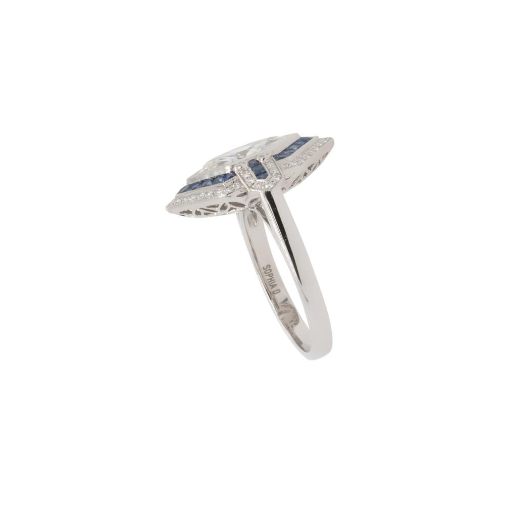 Bague à bouclier en diamant naturel et saphir de 1,32 carat et taille marquise en vente 2