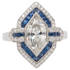 1,32 Karat Marquise Schliff Natürlicher Diamant & Saphir Schild Ring
