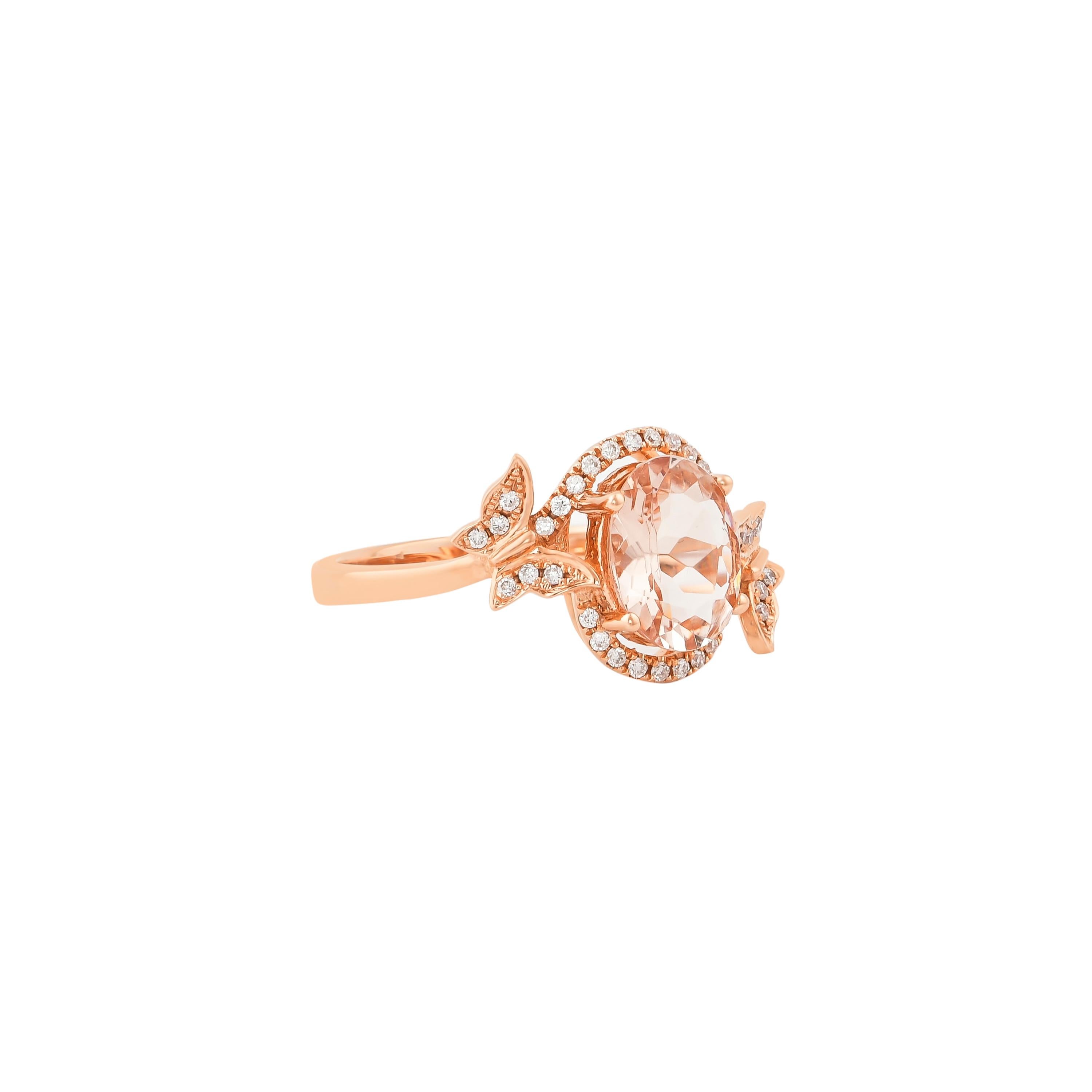 This collection features an array of magnificent morganites! Accented with Diamond these rings are made in rose gold and present a classic yet elegant look. 

Classic morganite ring in 18K Rose gold with Diamond. 

Morganite: 1.32 carat, 9X7mm size,