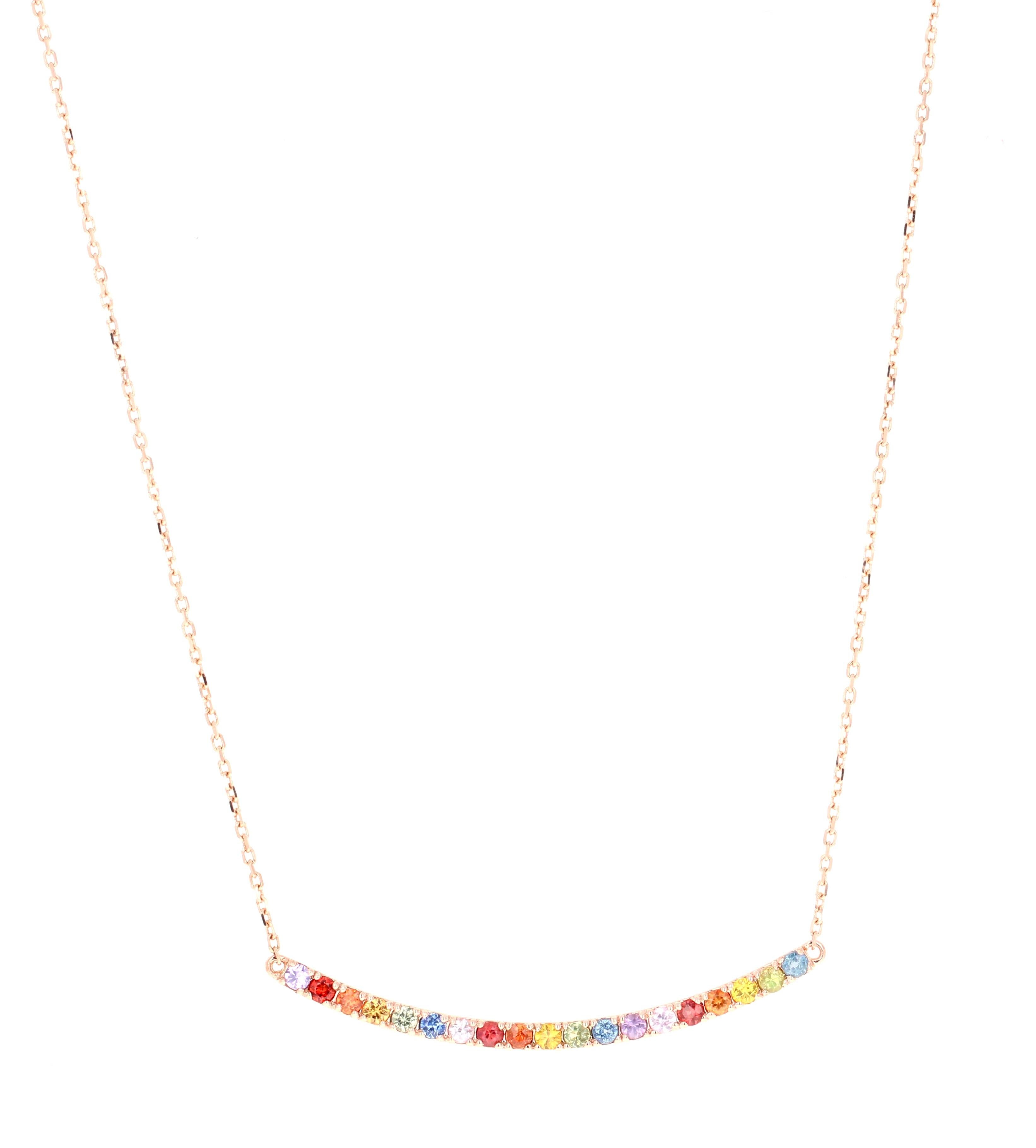 Collana a catena in oro giallo con zaffiro arcobaleno multicolore da 1,32 carati In condizioni Nuovo in vendita a Los Angeles, CA