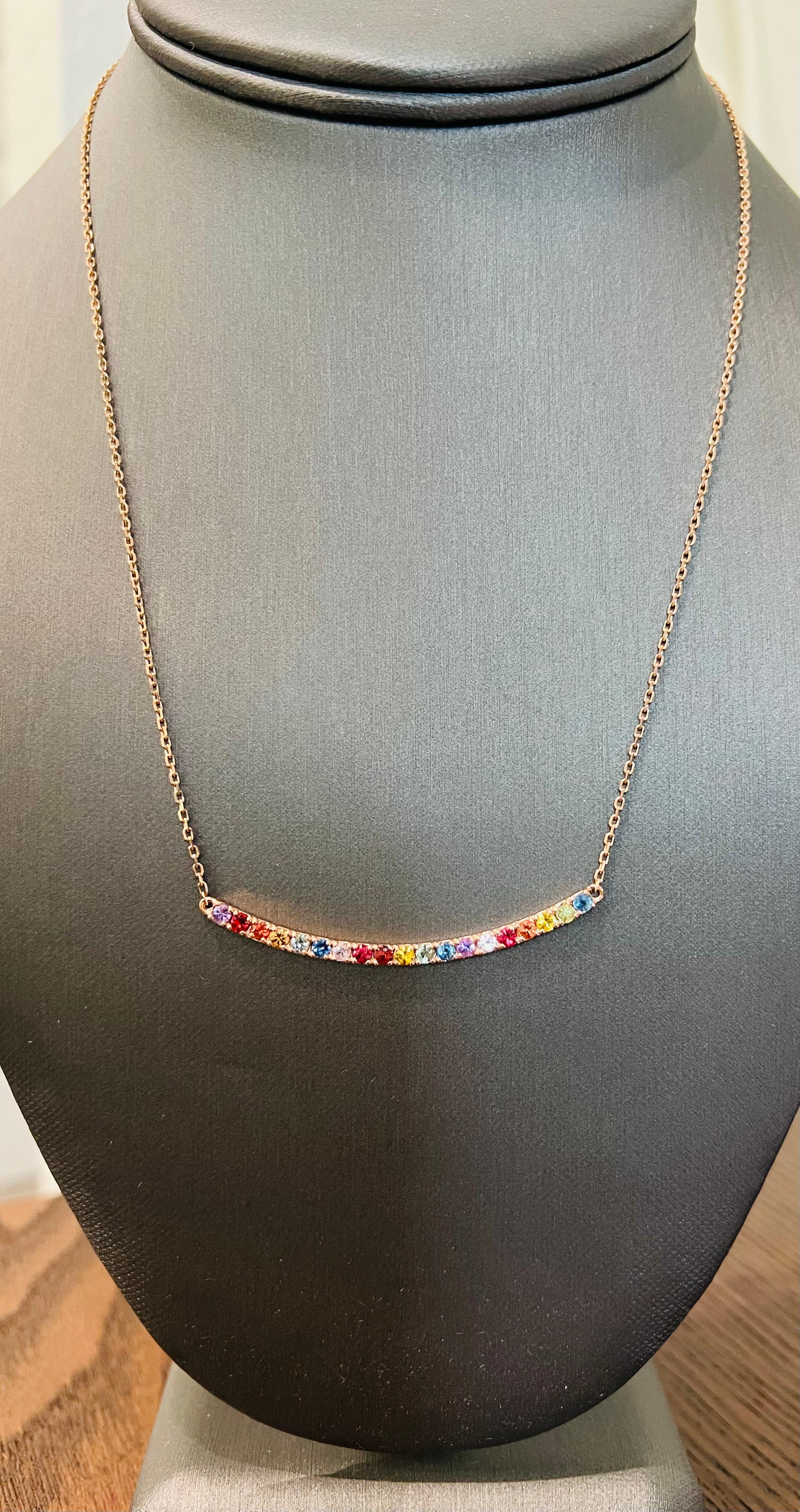 Collana a catena in oro giallo con zaffiro arcobaleno multicolore da 1,32 carati in vendita 3