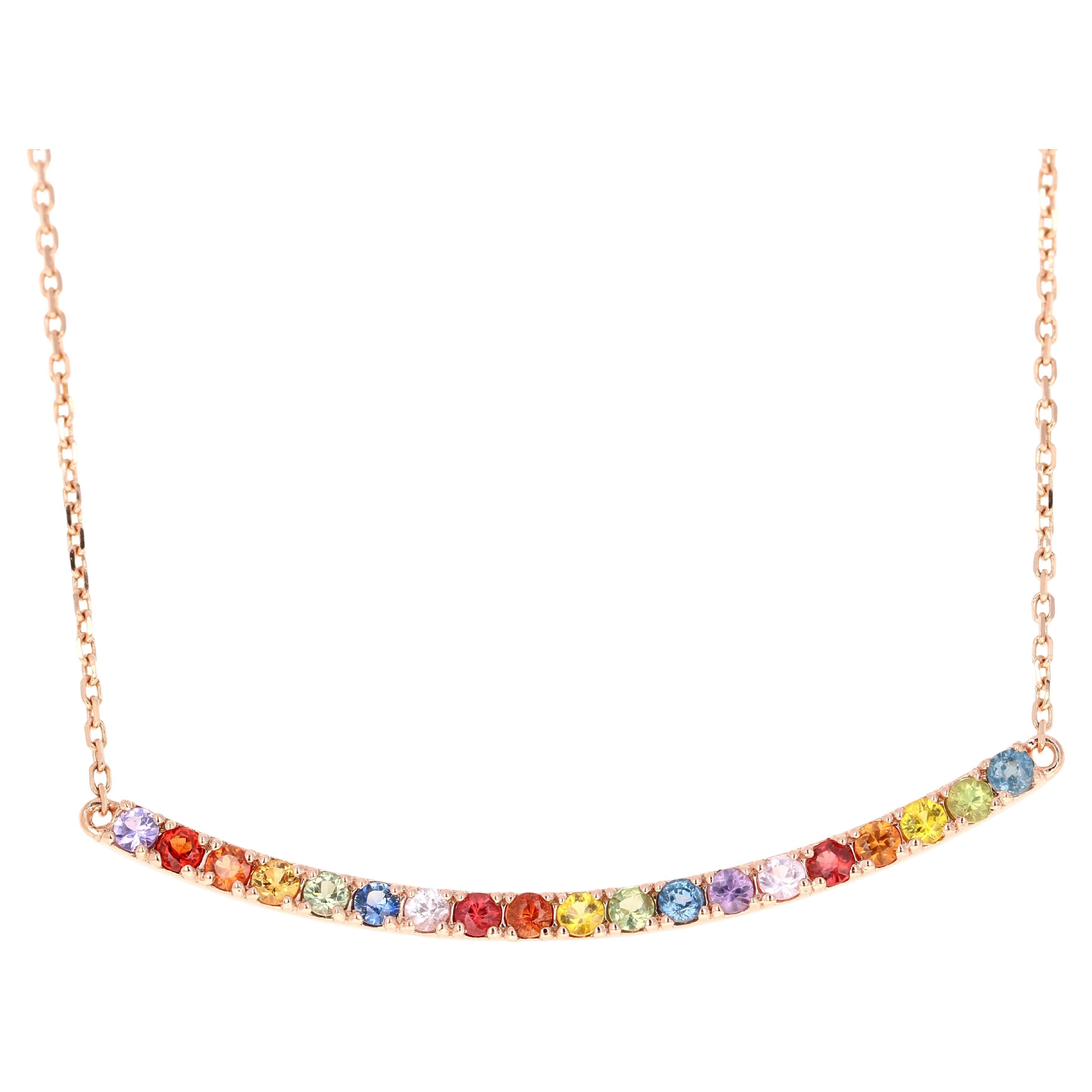 1.32 Carat Multicolor Rainbow Sapphire Yellow Gold Bar Chain Necklace