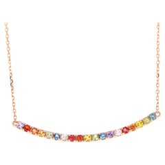 Chaîne collier à barres en or jaune avec saphirs arc-en-ciel multicolores 1,32 carat