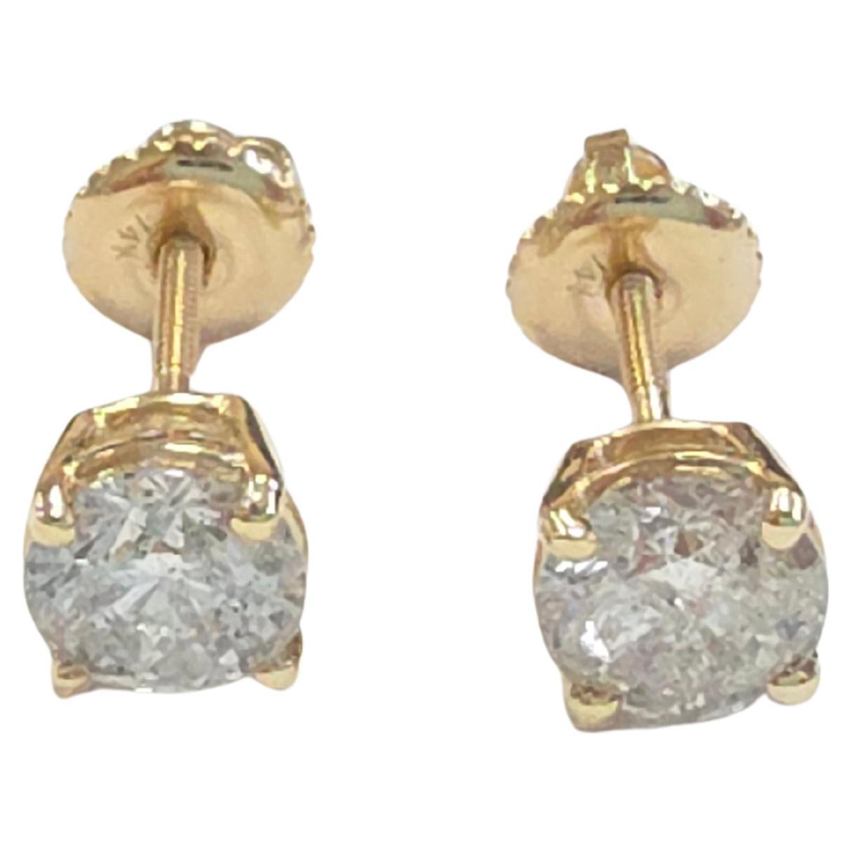 1.32 Carat Natural Brilliant Round Diamond Studs Yellow Gold 14 Karat
