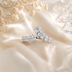 1.32 Carat Natural Marquise & Emerald Cut Diamond Open Ring 18K White Gold