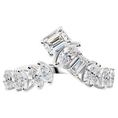 1.32 Carat Natural Marquise & Emerald Cut Diamond Open Ring 18K White Gold