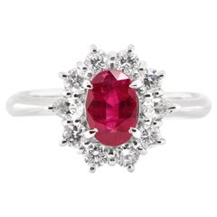 1.32 Carat Natural Ruby and Diamond Halo Engagement Ring Set in Platinum
