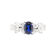 1.32 Carat, Natural Sapphire and Diamond Ring Set in Platinum