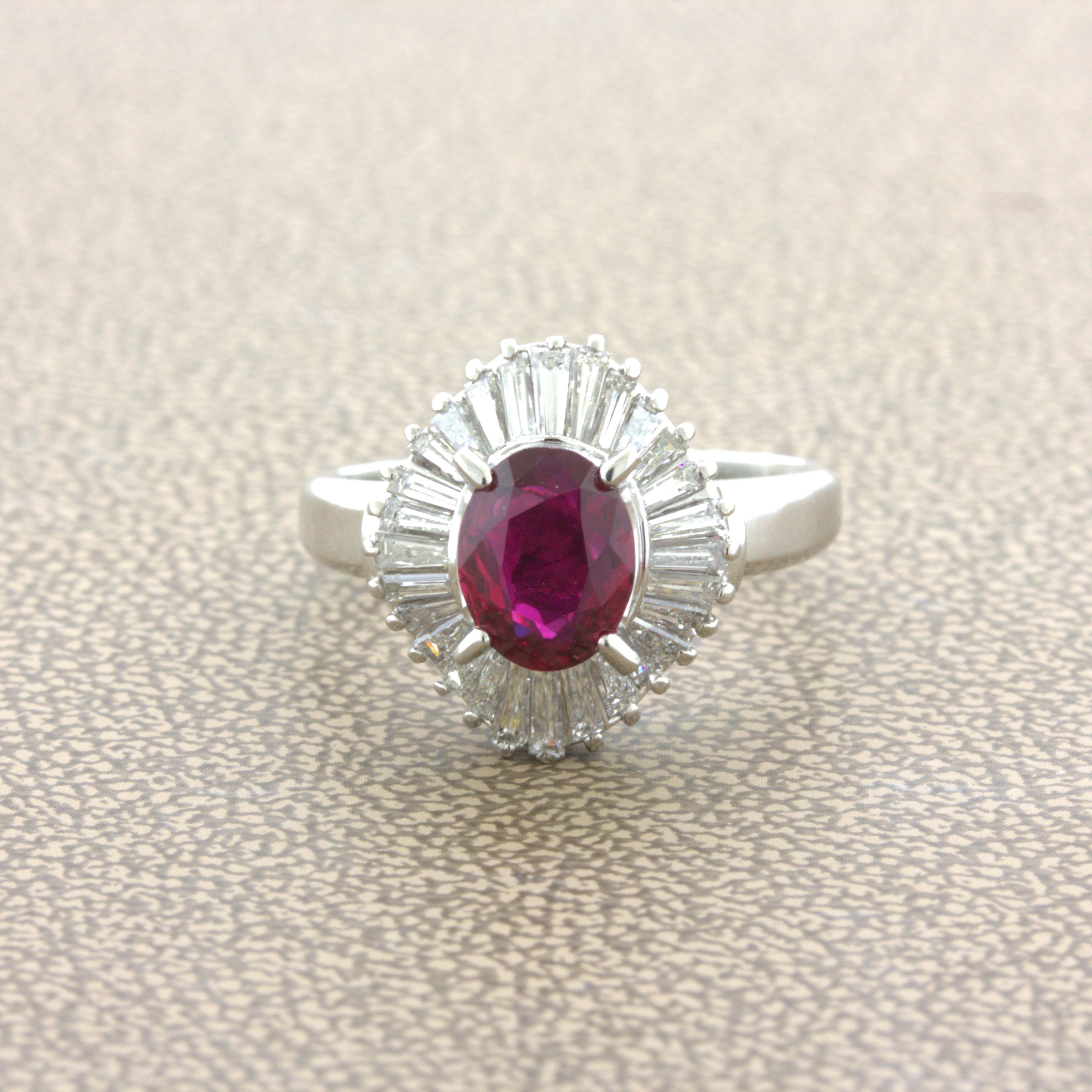 A rare and beautiful treasure of a gemstone. Rubies are the most difficult gemstone to find in fine qualities compared to emerald and sapphire. This ruby, weighing 1.32 carats, is as close to perfect as you can find. It has an intense vivid red