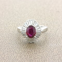 1.32 Carat No-Heat Ruby Diamond Platinum Ballerina Ring, GIA Certified
