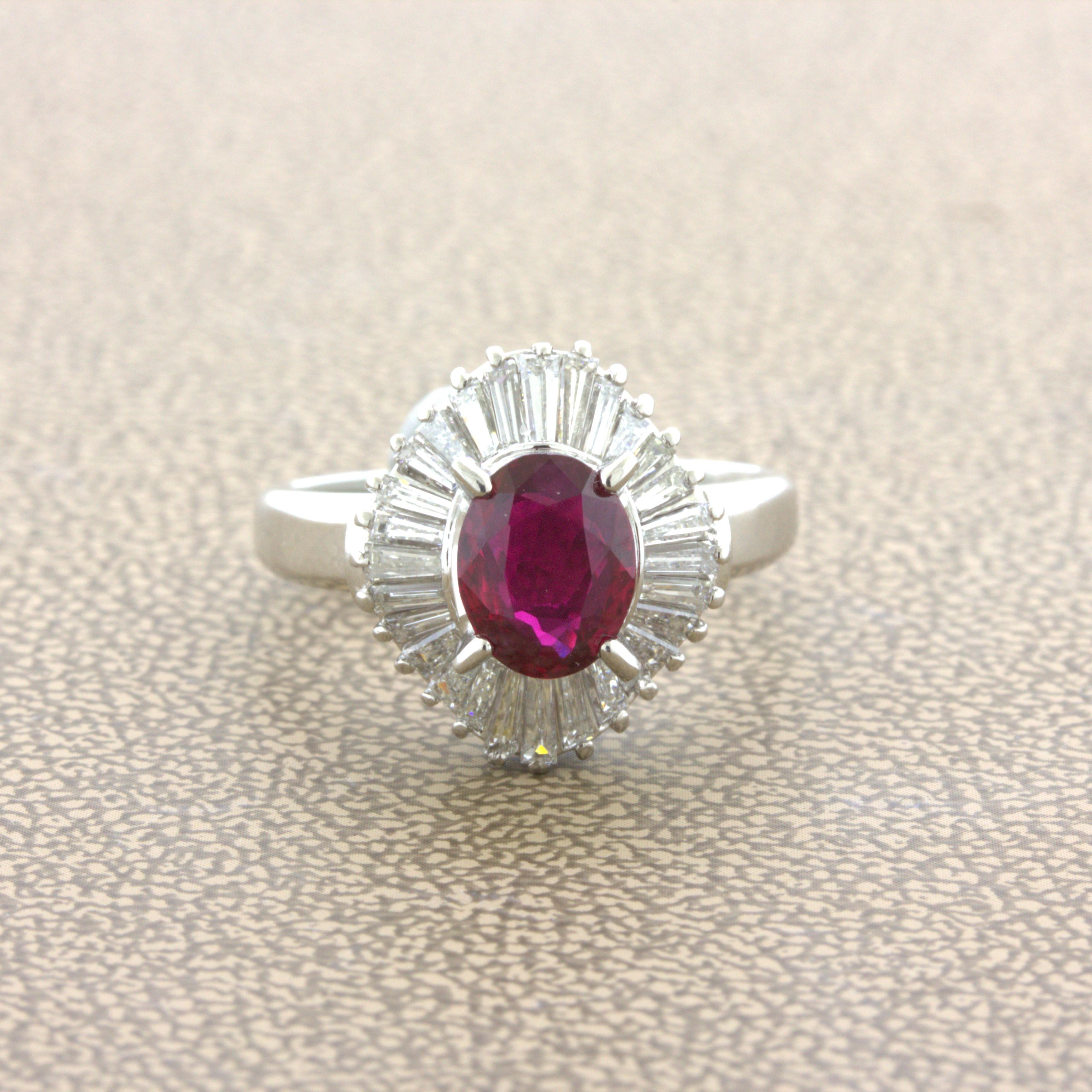 1.32 Carat No-Heat Ruby Diamond Platinum Ballerina Ring, GIA Certified In New Condition For Sale In Beverly Hills, CA