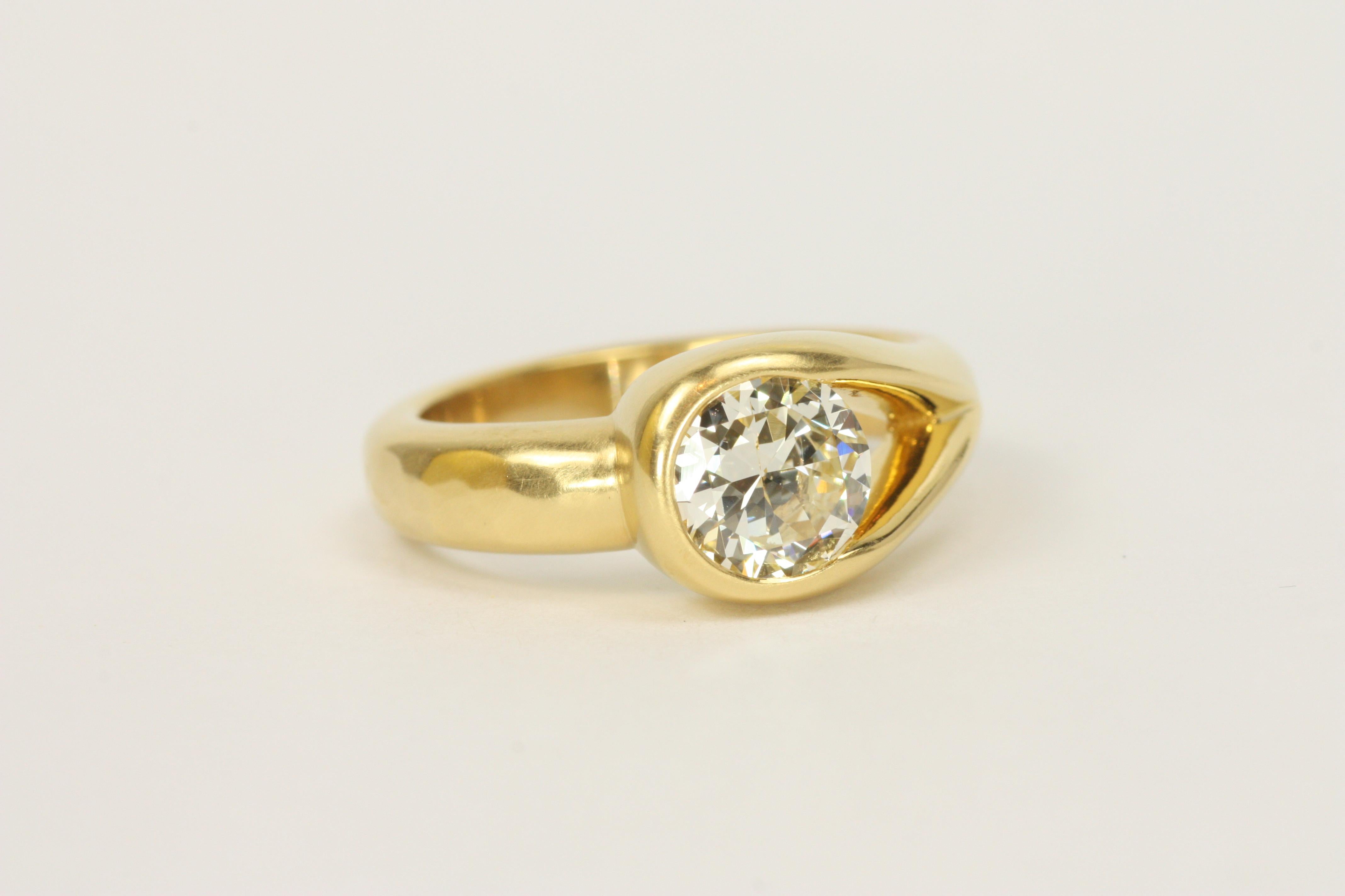 1.32 Carat Old European Cut Asymmetrical Bezeled 22K Solitaire Engagement Ring 3