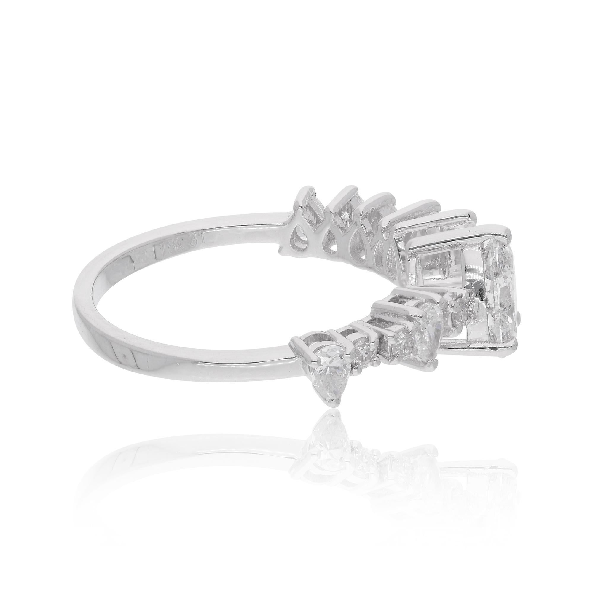 Modern 1.32 Carat Oval Shape Diamond Cuff Ring 18 Karat White Gold Handmade Jewelry For Sale