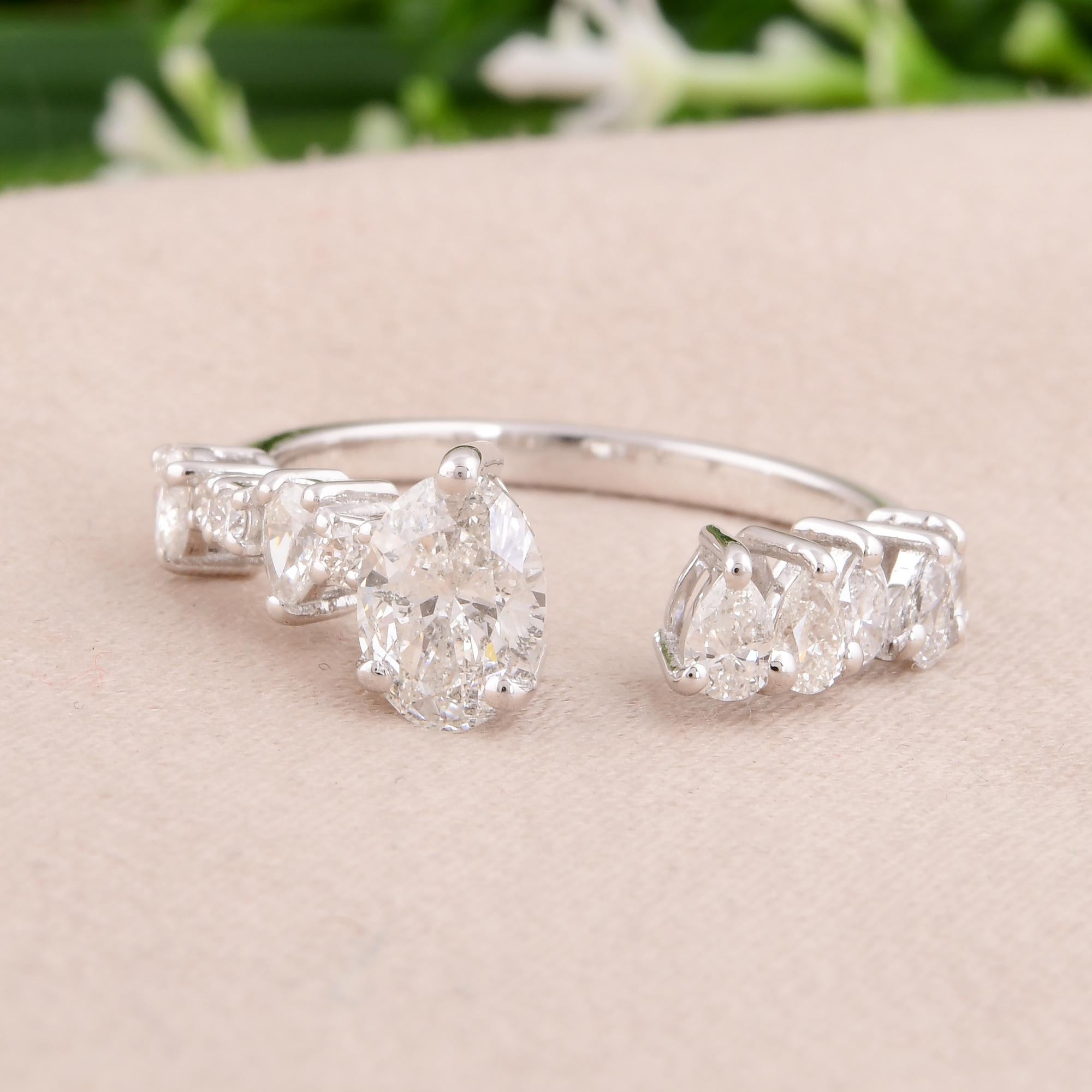Oval Cut 1.32 Carat Oval Shape Diamond Cuff Ring 18 Karat White Gold Handmade Jewelry For Sale