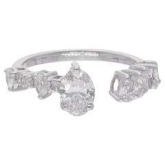 1.32 Carat Oval Shape Diamond Cuff Ring 18 Karat White Gold Handmade Jewelry