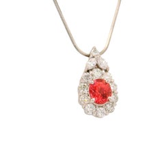 1.32 Carat Padparadscha Sapphire Diamond Platinum Halo Pendant Necklace, GIA