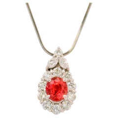 1.32 Carat Padparadscha Sapphire Diamond Platinum Halo Pendant Necklace, GIA