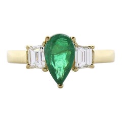 1.32 Carat Pear Shaped Emerald and Diamond Cocktail Ring in 18 Karat Yellow Gold 1.32 Carat Pear Shaped Emerald and Diamond Cocktail Ring in 18 Karat Yellow Gold