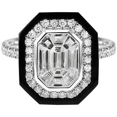 1.32 Carat Pie Cut Diamond and Onyx Art Deco Style Ring