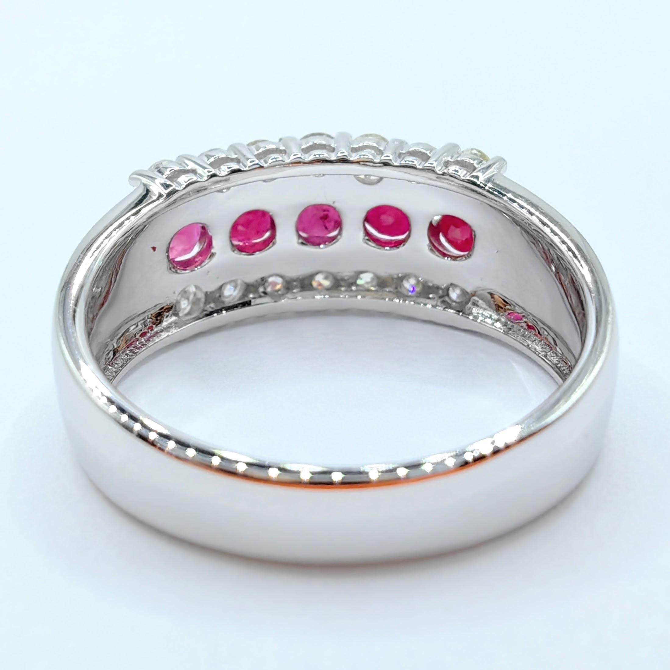 1.32 Carat Pigeon Blood Ruby & Diamond Half Eternity Ring in 18K White Gold In New Condition For Sale In Wan Chai District, HK
