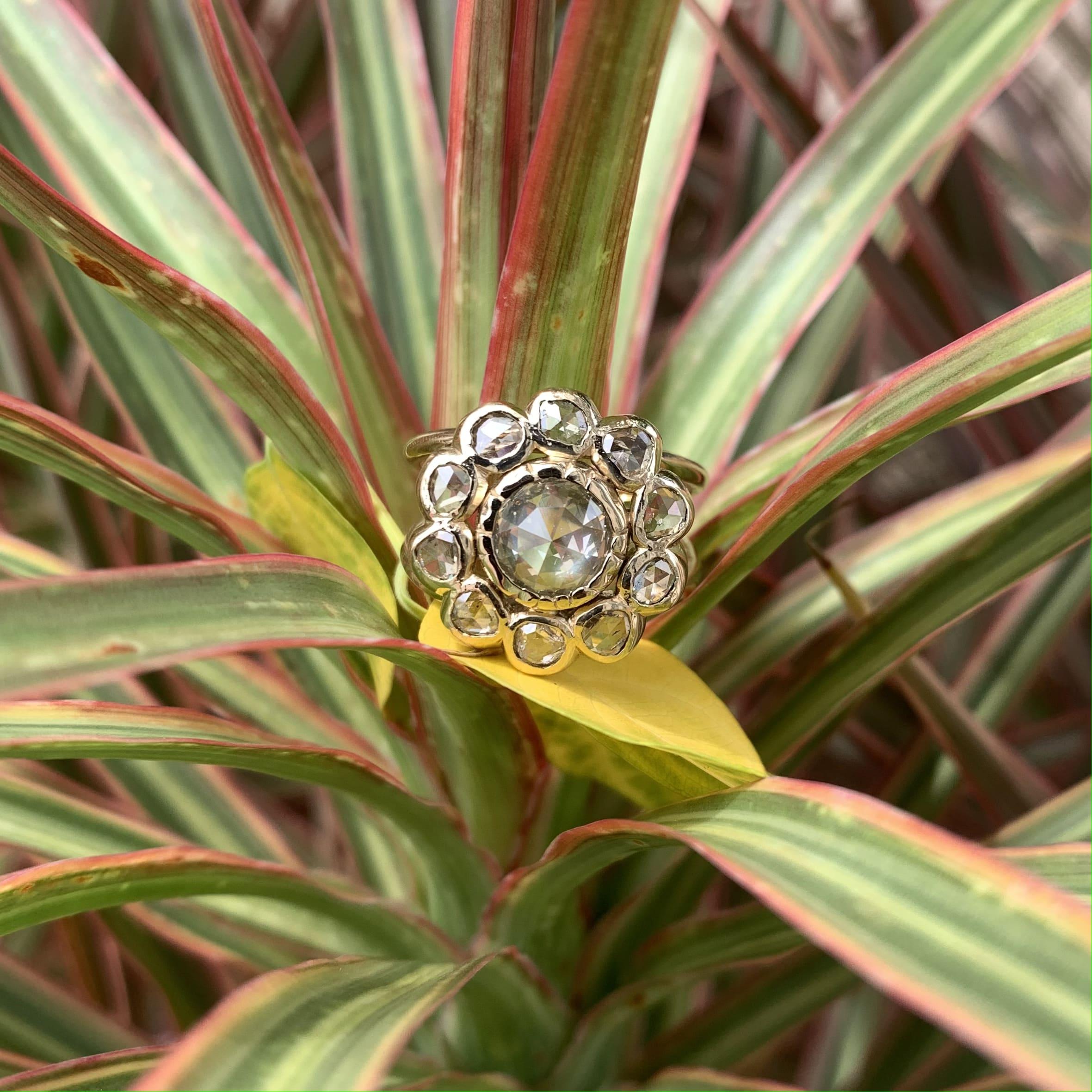 Bague fantaisie Art déco en or 18 carats avec diamants naturels taille rose de 1,32 + 1,04 carat en vente 5