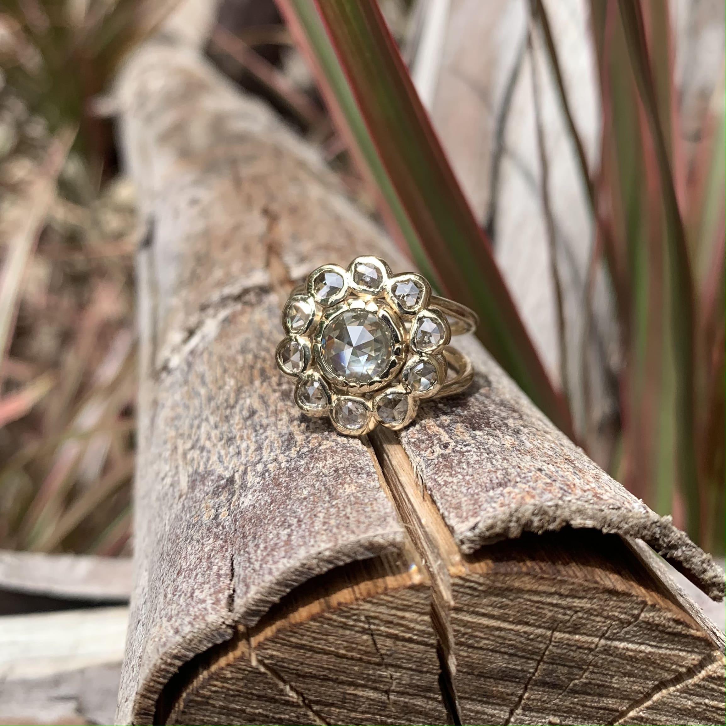 1,32 + 1,04 Karat natürlicher Diamant im Rosenschliff Art Deco Statement-Ring aus 18 Karat Gold im Angebot 10