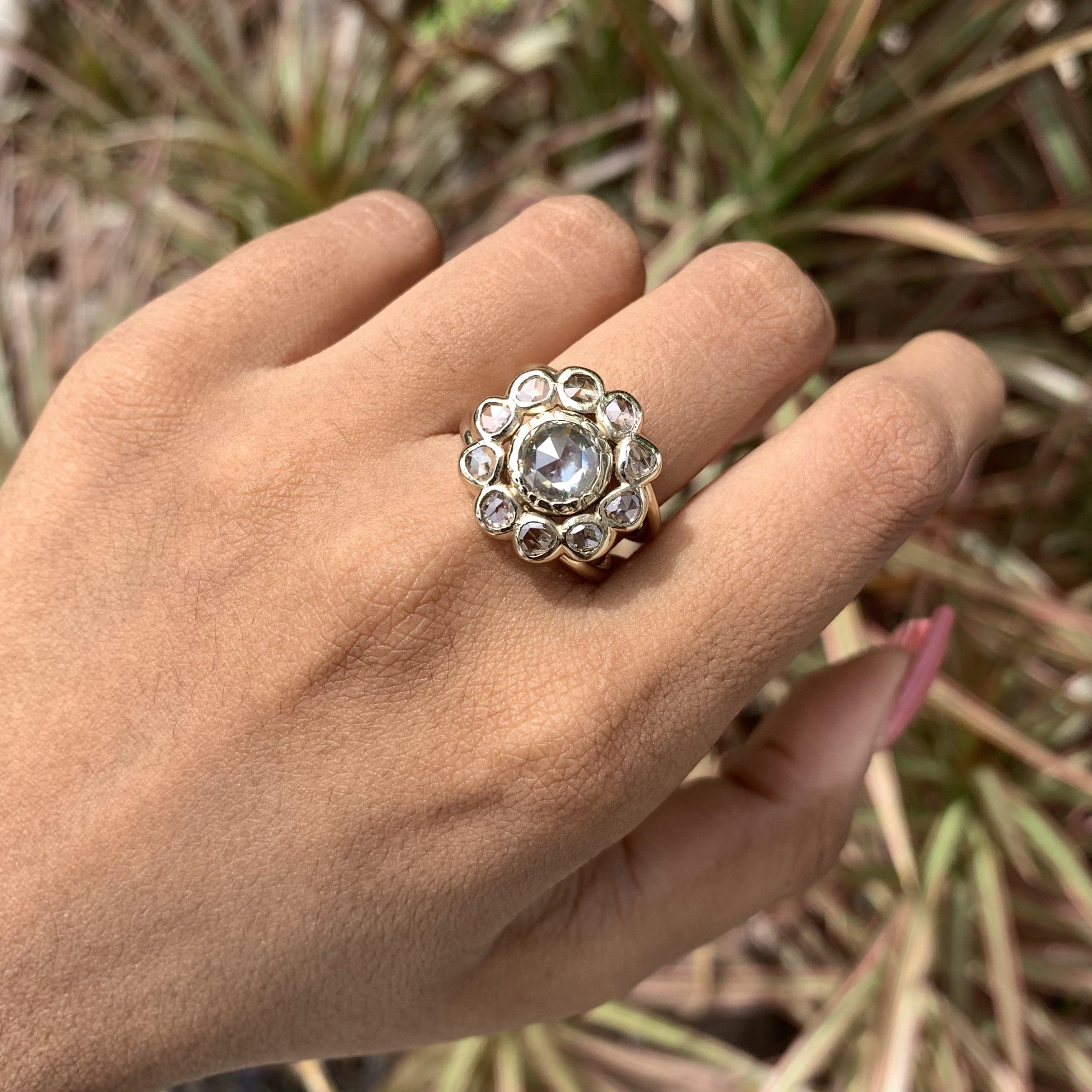 1,32 + 1,04 Karat natürlicher Diamant im Rosenschliff Art Deco Statement-Ring aus 18 Karat Gold im Angebot 11