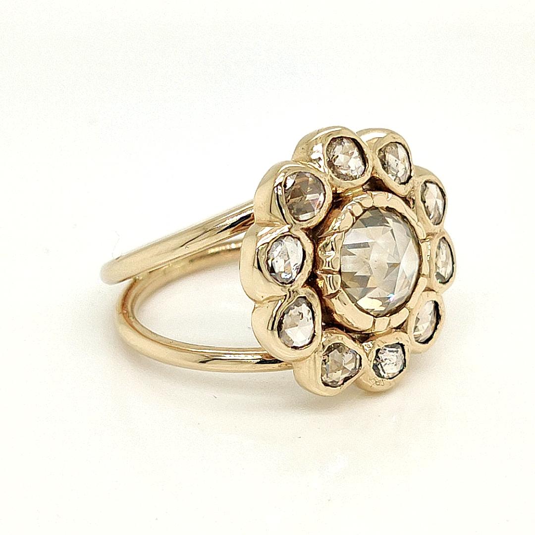 1,32 + 1,04 Karat natürlicher Diamant im Rosenschliff Art Deco Statement-Ring aus 18 Karat Gold (Viktorianisch) im Angebot