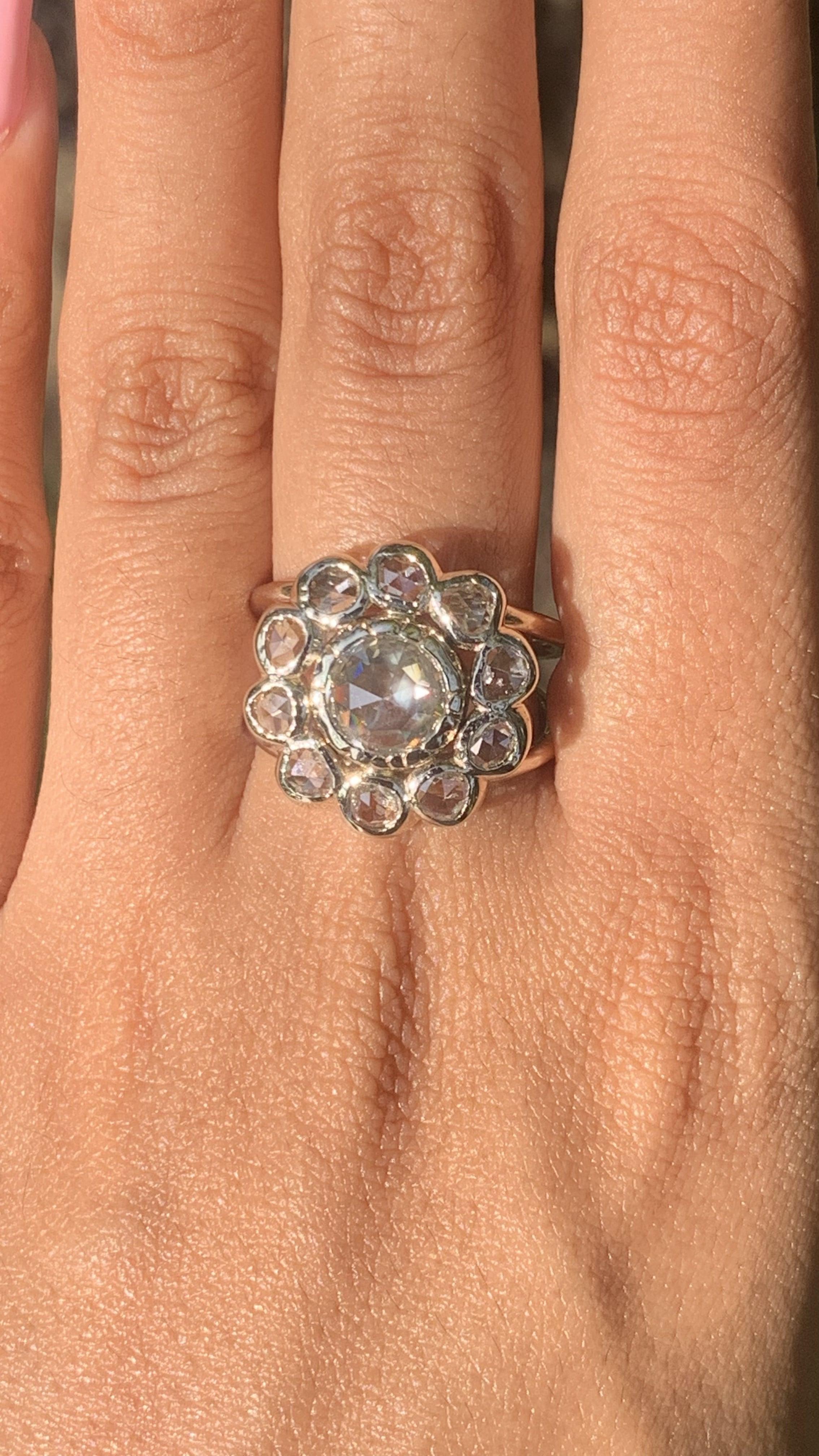 1,32 + 1,04 Karat natürlicher Diamant im Rosenschliff Art Deco Statement-Ring aus 18 Karat Gold Damen im Angebot