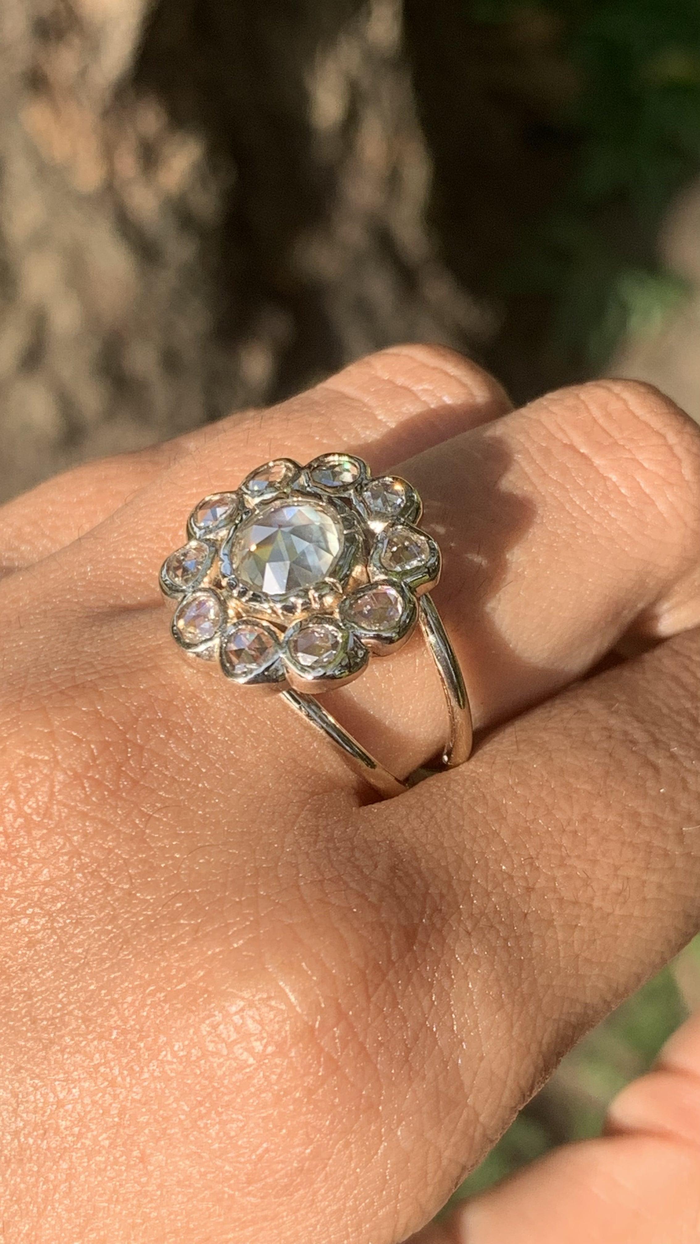 1,32 + 1,04 Karat natürlicher Diamant im Rosenschliff Art Deco Statement-Ring aus 18 Karat Gold im Angebot 3
