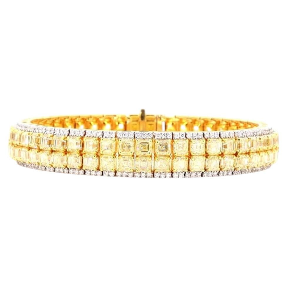 1.32 Carat Round Brilliant Cut White Diamond Yellow Diamond Gold Bracelet For Sale