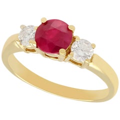 1.32 Carat Ruby and Diamond Yellow Gold Trilogy Ring