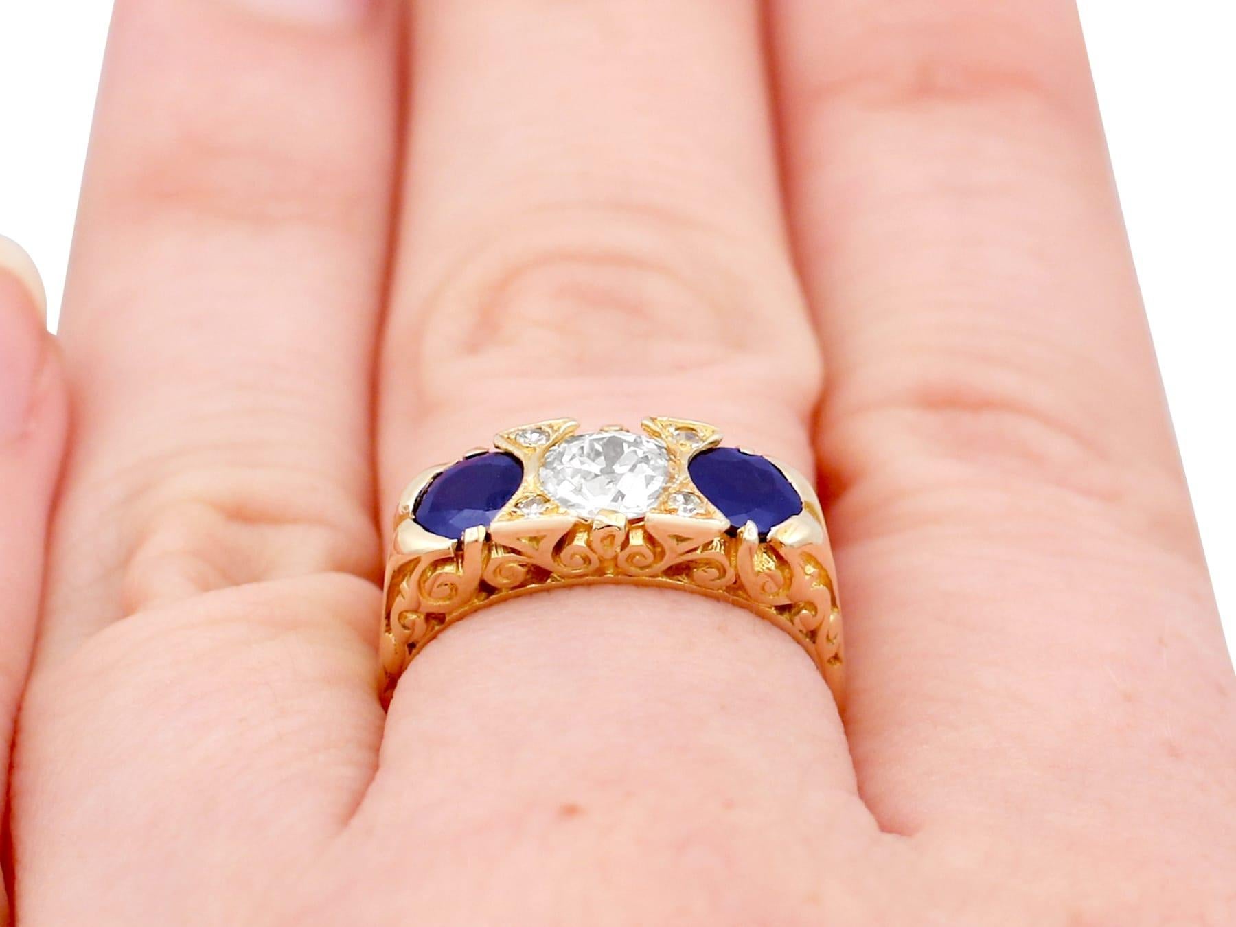 1.32 Carat Sapphire and Diamond Yellow Gold Cocktail Ring For Sale 3