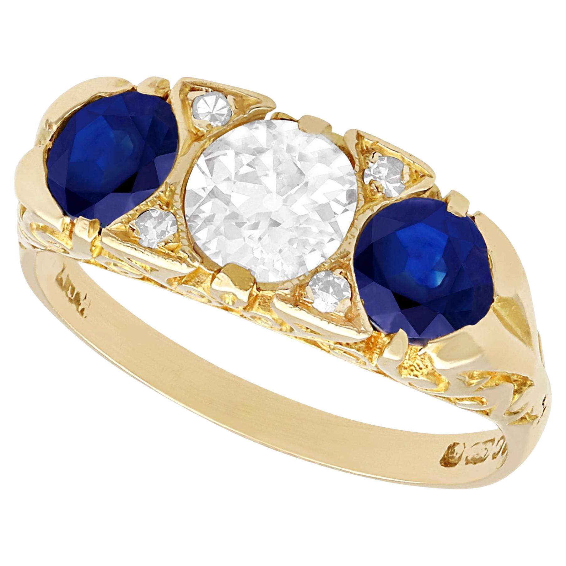 Bague cocktail en or jaune avec saphir et diamant de 1.32 carats